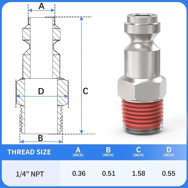 ChillWaves Automotive T-Style Air Plug, 1/4" NPT Male Pneumatic Plugs, Air Compressor Accessories Fittings(10-PACK) - Image 2